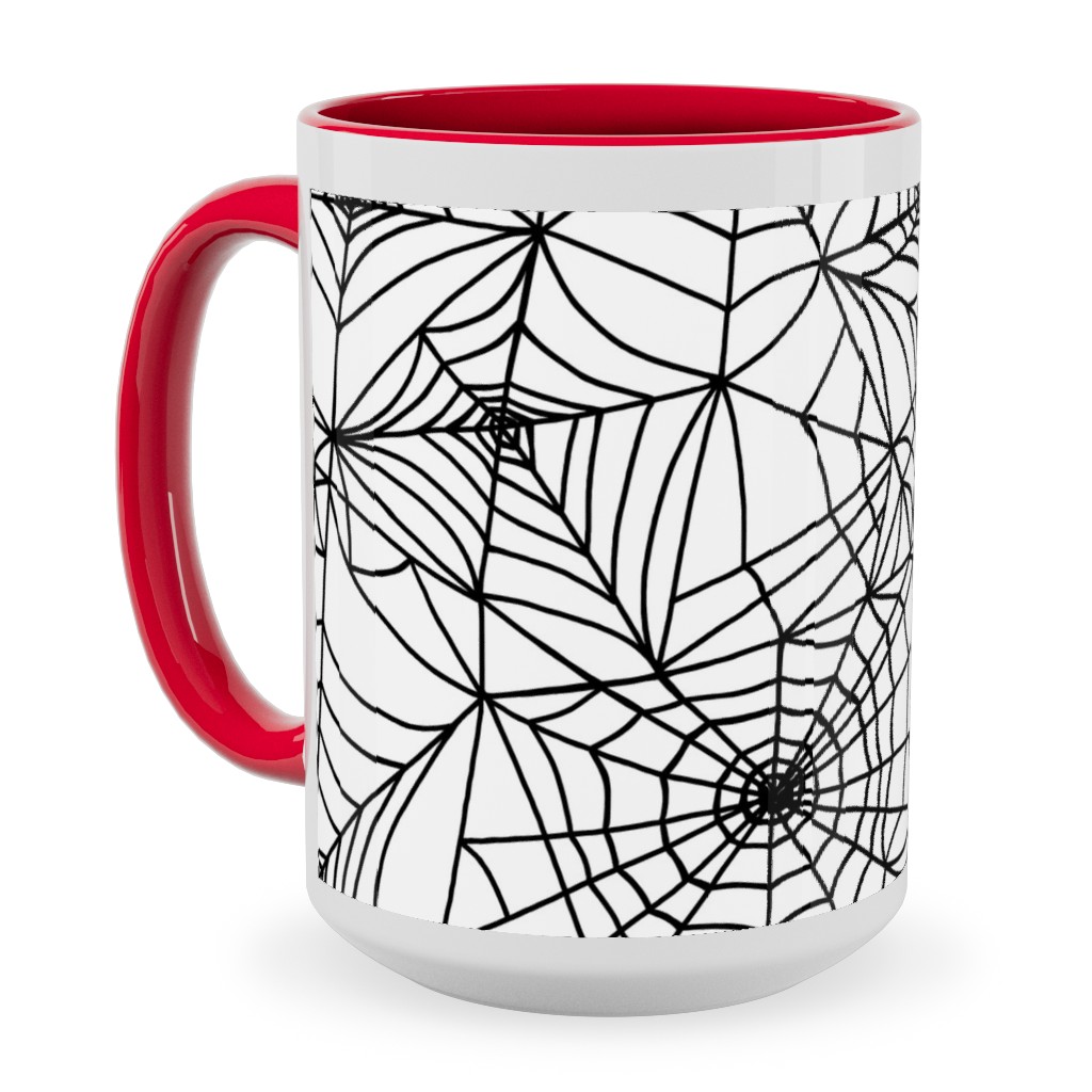 Spooky Spider Web Ceramic Mug, Red, , 15oz, White, White