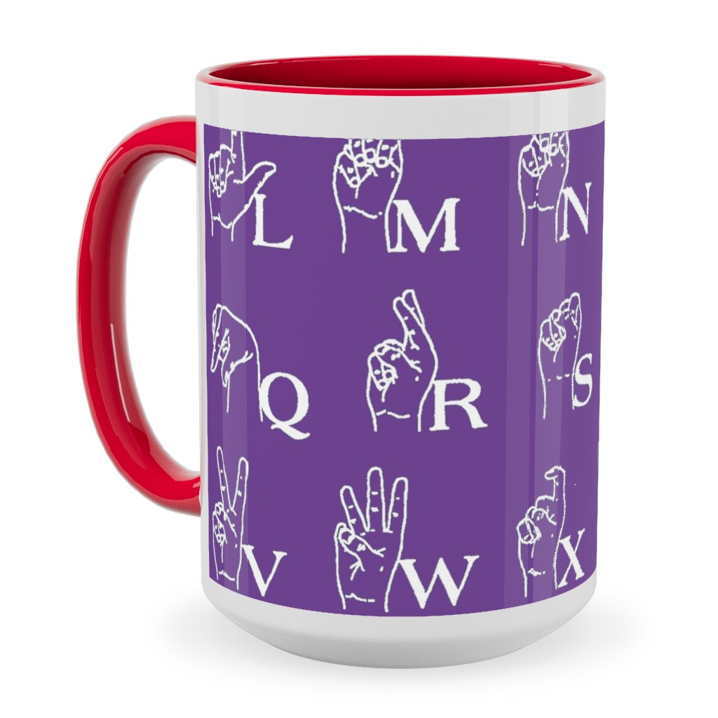 Sign Language Alphabet Ceramic Mug, Red,  , 15oz, Purple