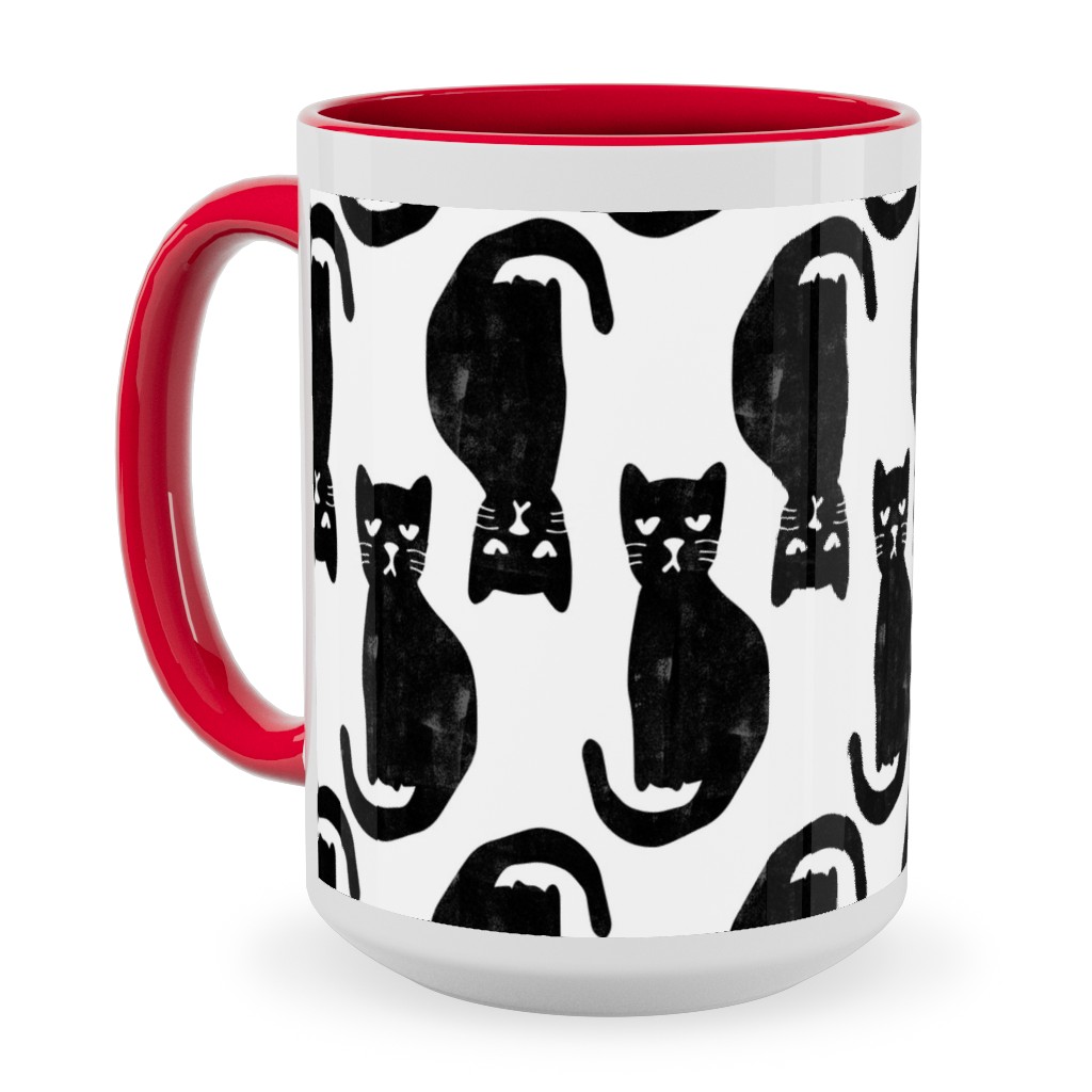 Black Cat Ceramic Mug, Red,  , 15oz, Black