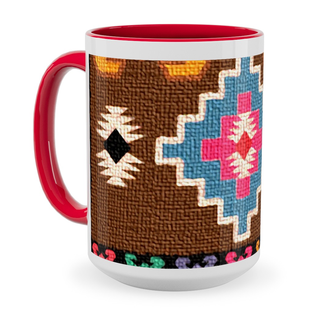 Kilim - Brown Ceramic Mug, Red, , 15oz, Multicolor