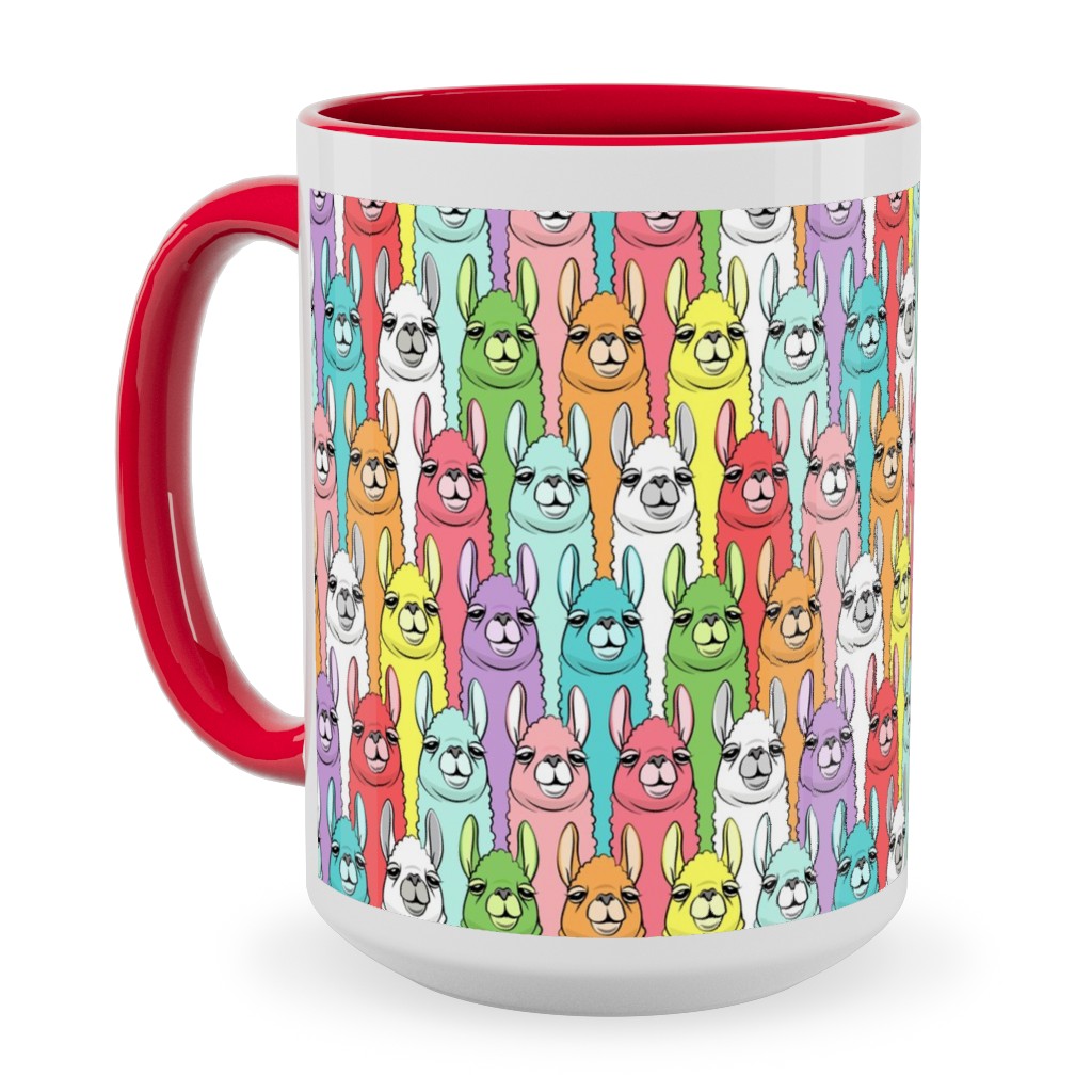 Rainbow Llamas - Multi Ceramic Mug, Red, , 15oz, Multicolor