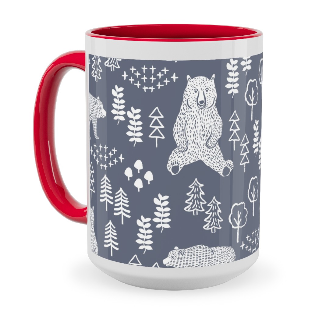 Woodland Bear Ceramic Mug, Red,  , 15oz, Gray