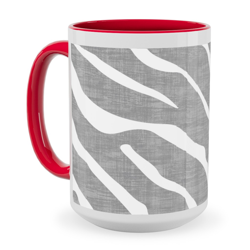 Zebra Texture - Gray Ceramic Mug, Red, , 15oz, Gray, Gray