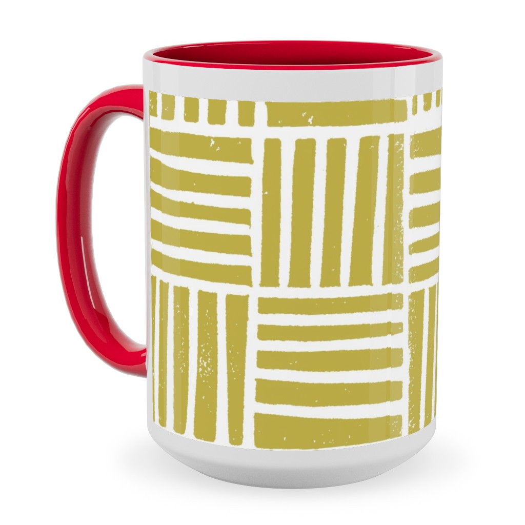 Thatch Stripe Grid - Yellow Ceramic Mug, Red,  , 15oz, Yellow