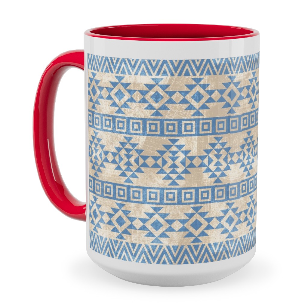 Modern Desert - Geometric Ceramic Mug, Red, , 15oz, Blue, True Blue