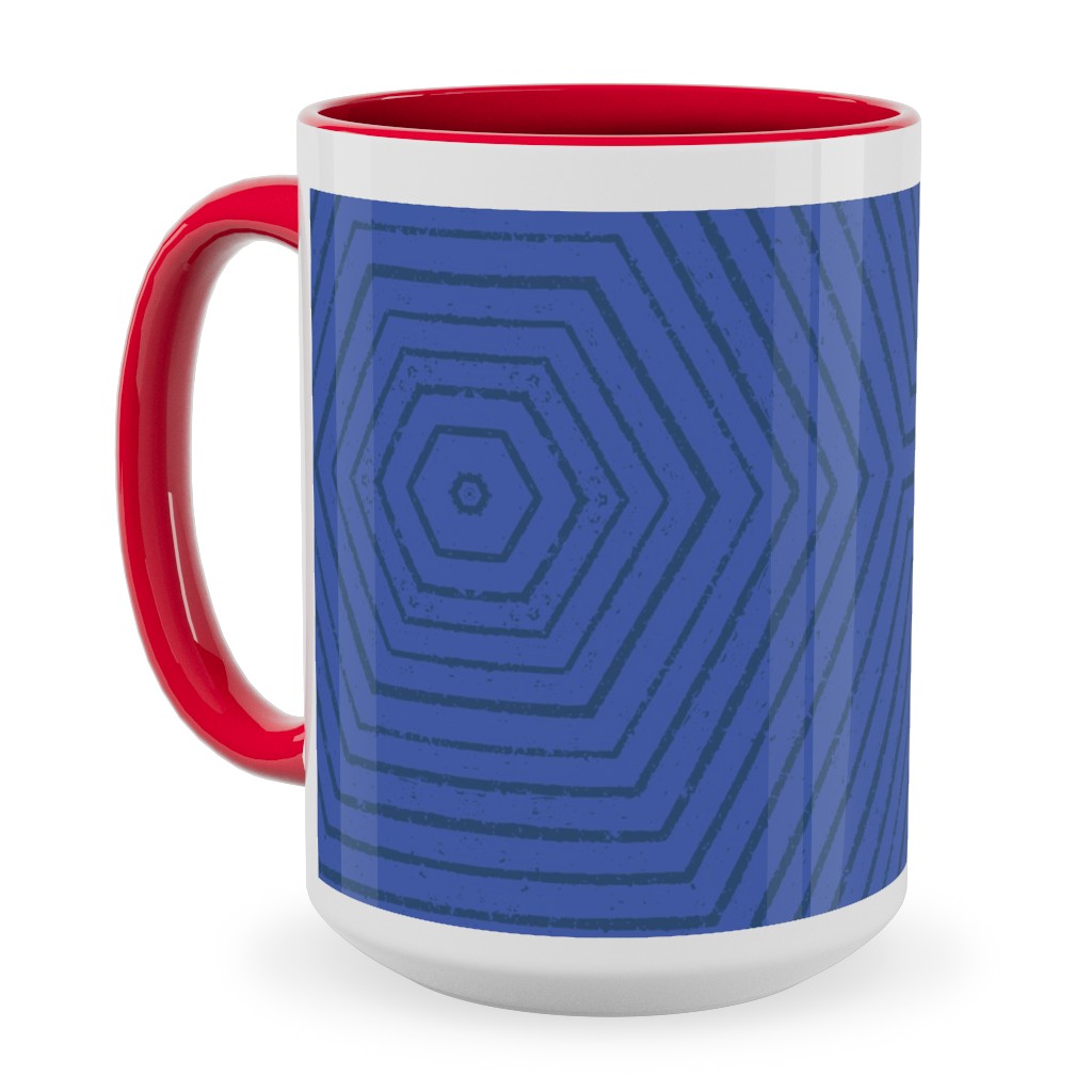 Concentric Hexagons - Cobalt Ceramic Mug, Red,  , 15oz, Blue