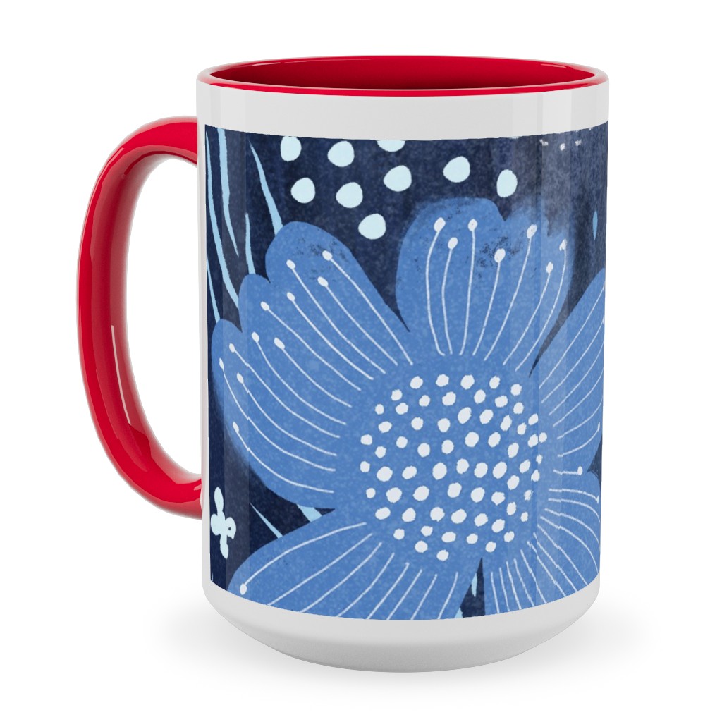 Shibori Flower Abundance - Blue Ceramic Mug, Red,  , 15oz, Blue