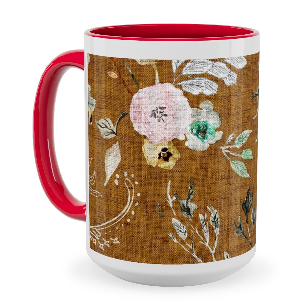 La Boheme Floral - Russet Ceramic Mug, Red, , 15oz, Brown, Brown