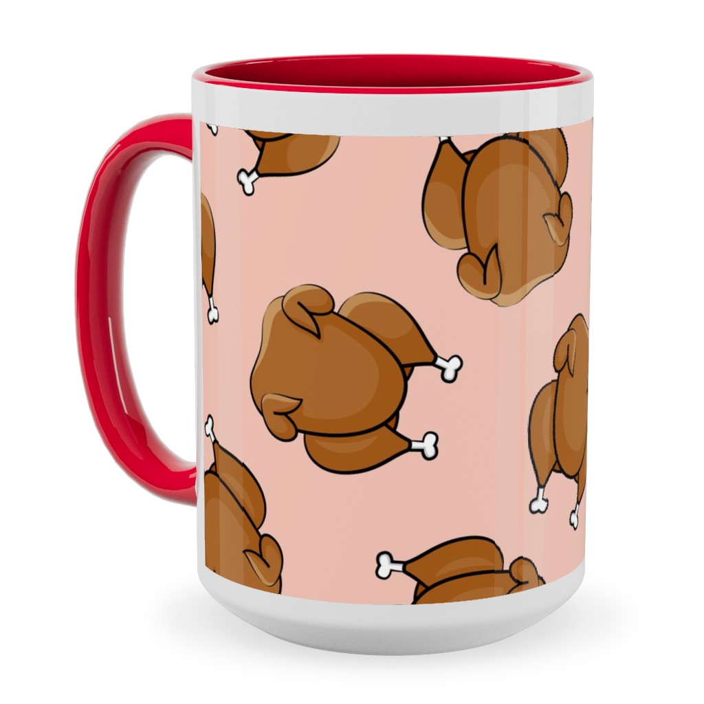 Thanksgiving Day Turkey Toss Ceramic Mug, Red, , 15oz, Pink, Beige
