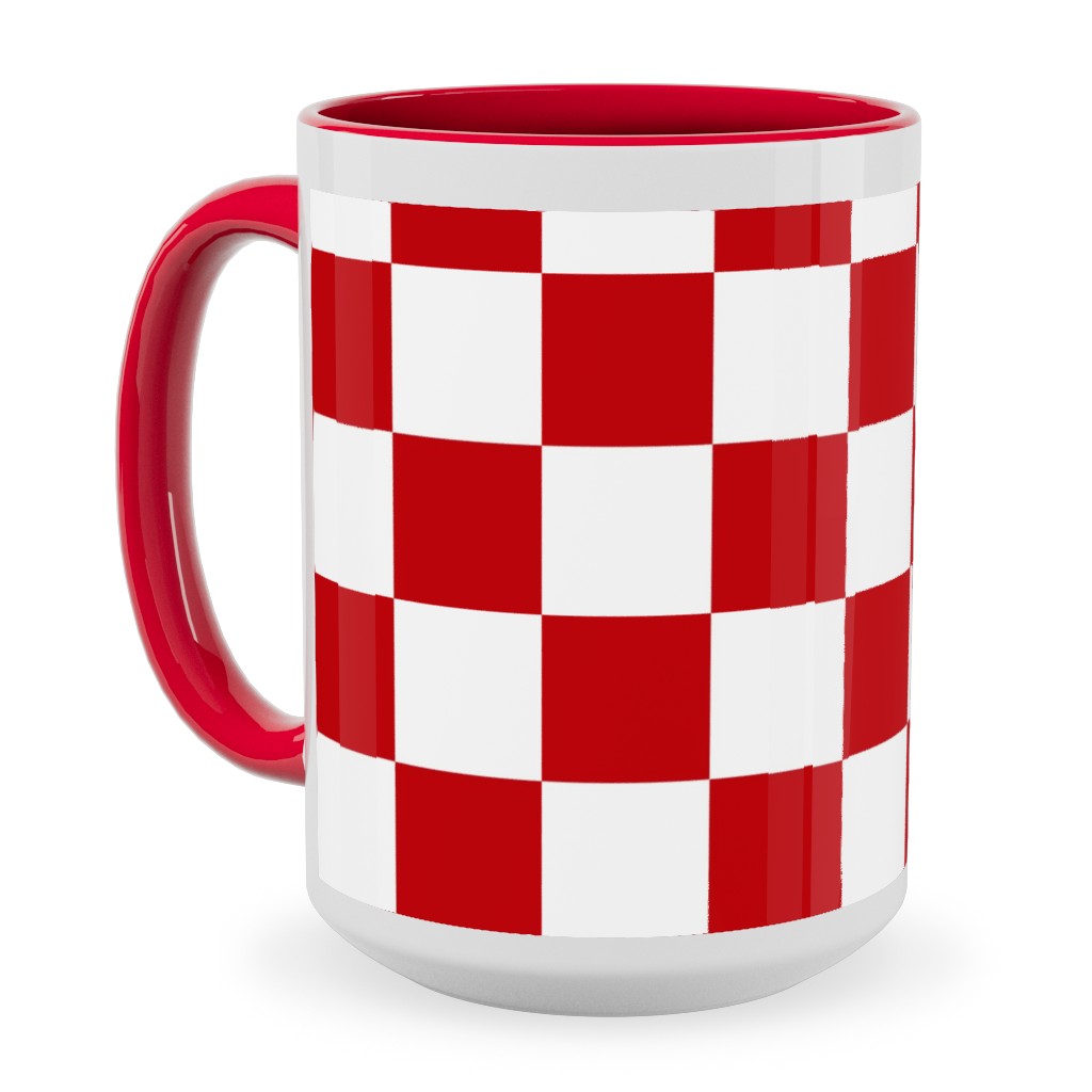 Checkerboard - Red and White Ceramic Mug, Red,  , 15oz, Red