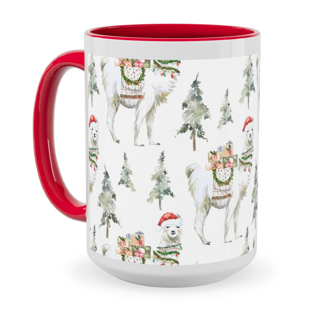 Winter Christmas Llama Ceramic Mug, Red, , 15oz, Multicolor