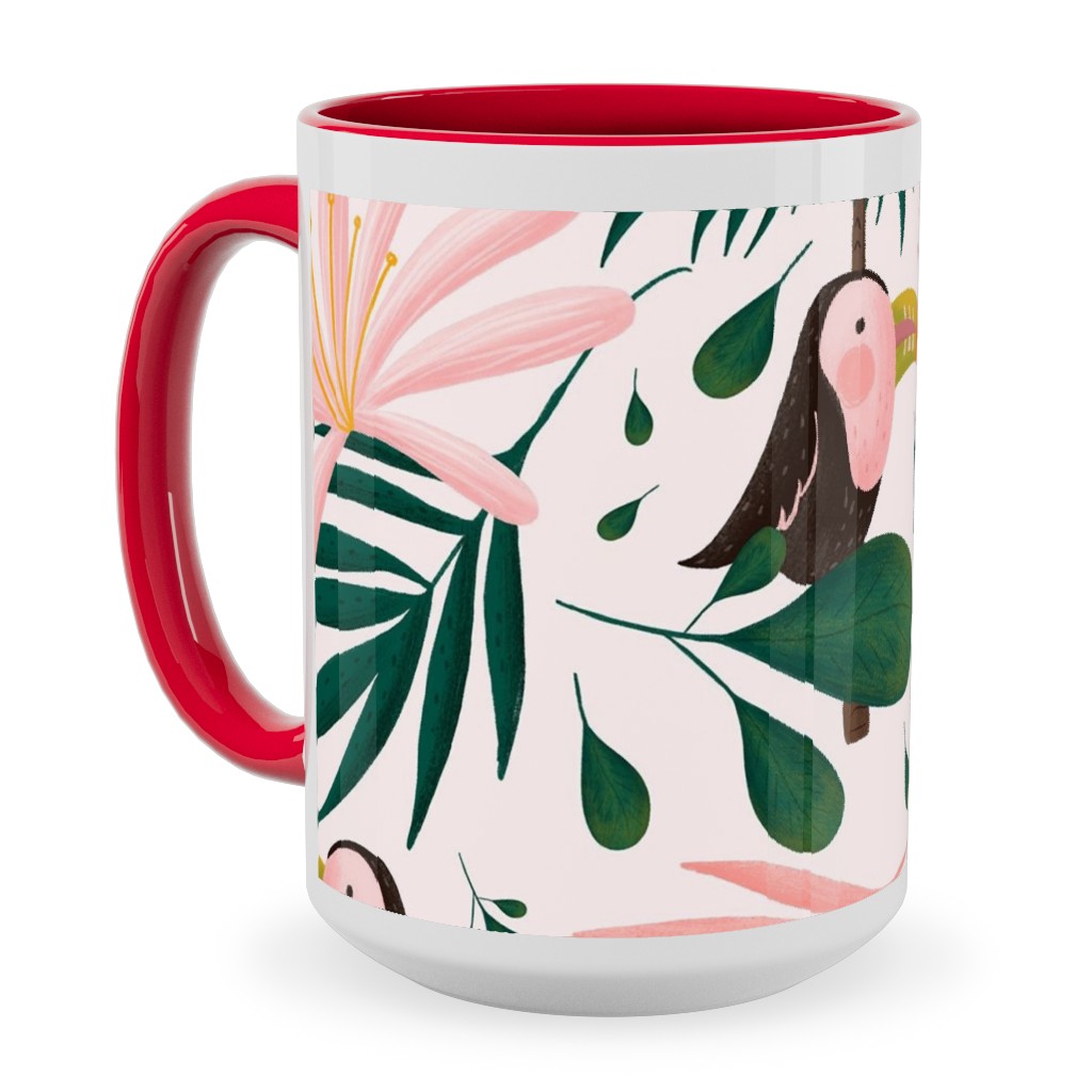Jungle Pattern - Pink Ceramic Mug, Red,  , 15oz, Pink