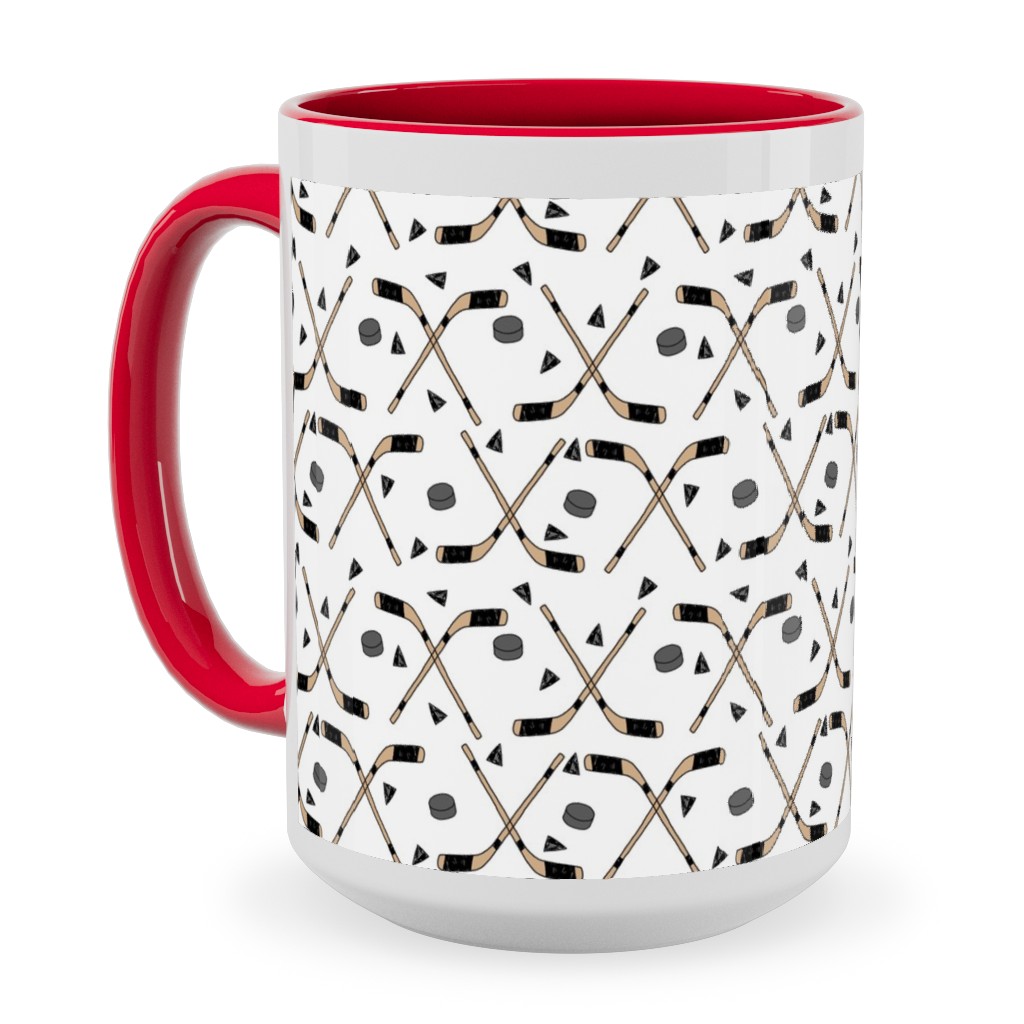 Hockey Stick and Puck Ceramic Mug, Red, , 15oz, White, White
