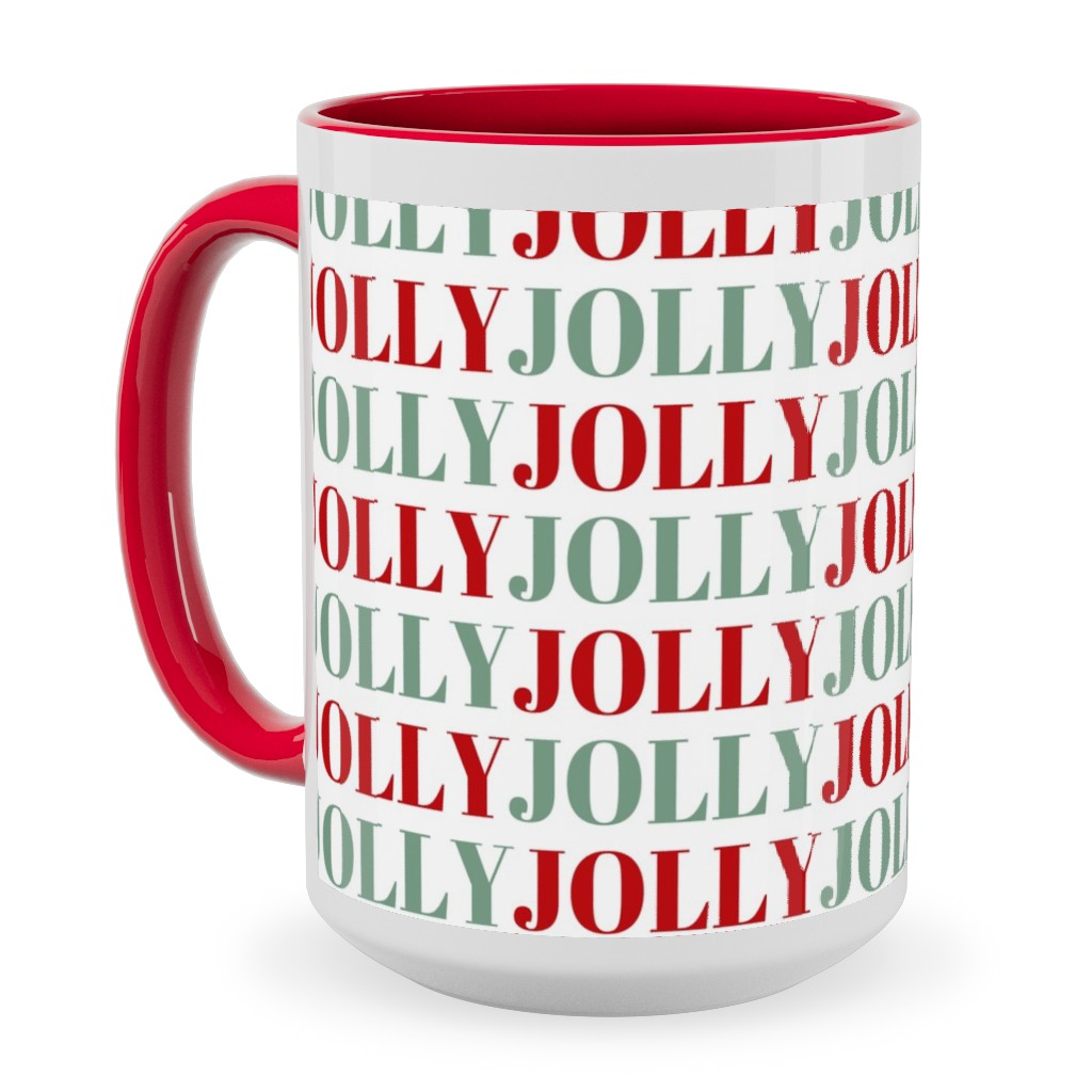 Jolly Print Repeat Ceramic Mug, Red,  , 15oz, Red