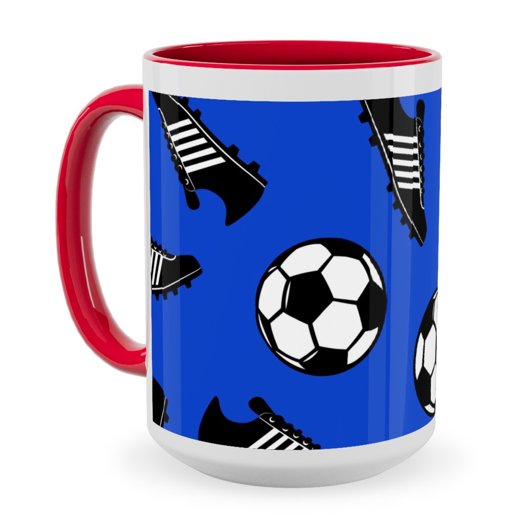 Soccer Balls and Cleats Ceramic Mug, Red,  , 15oz, Blue