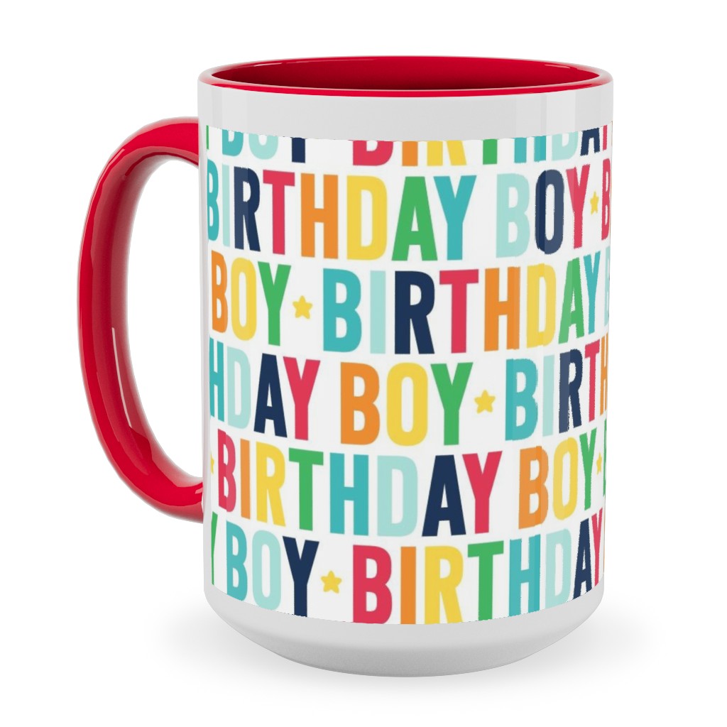 Birthday Boy - Uppercase - Rainbow Ceramic Mug, Red, , 15oz, Multicolor