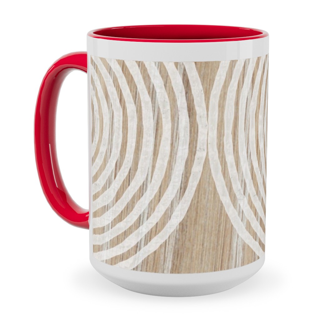 Boho Tribal Woodcut Geometric Shapes Ceramic Mug, Red, , 15oz, Beige, Rye
