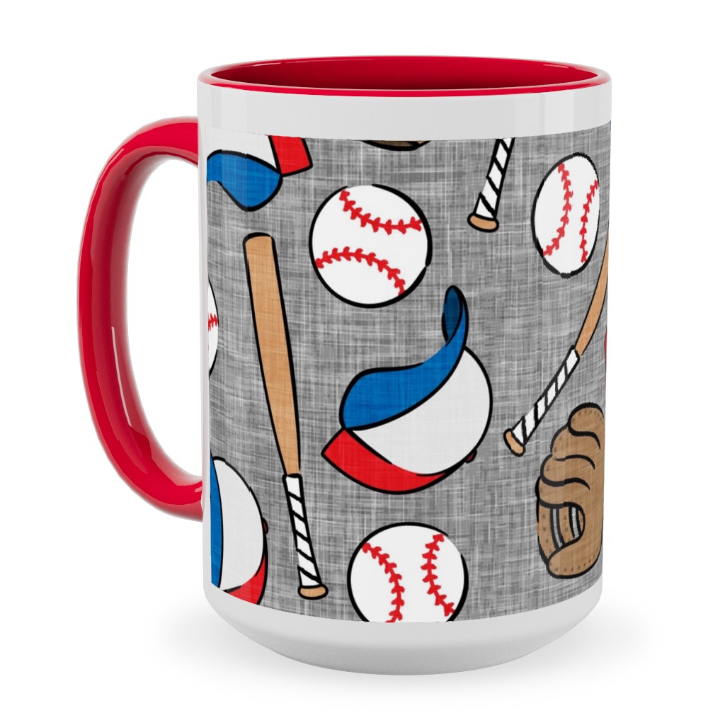 Baseball Bats Mits and Balls Ceramic Mug, Red, , 15oz, Multicolor, Cement