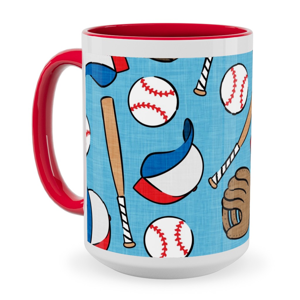 Baseball Bats Mits and Balls Ceramic Mug, Red,  , 15oz, Blue