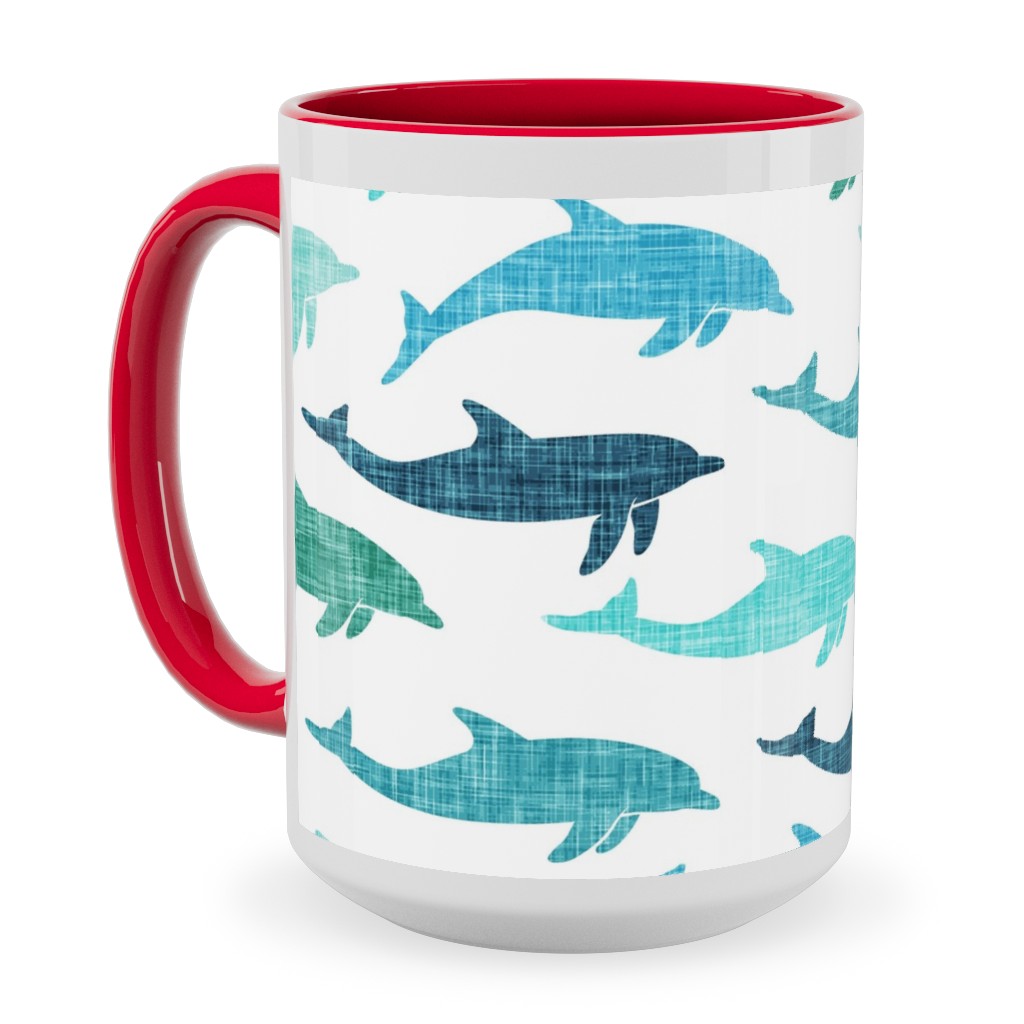 Dolphins Ceramic Mug, Red, , 15oz, Green, Malachite