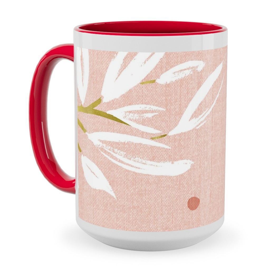 Zen - Gilded Leaves - Blush Pink Large Ceramic Mug, Red, , 15oz, Pink, Bright Pink