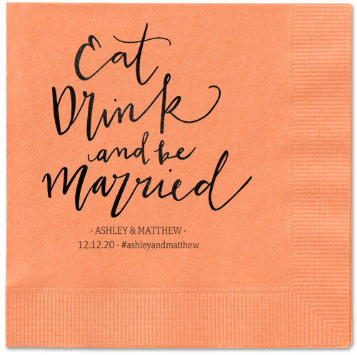 Married Festivity Napkins, Black, Coral, Black