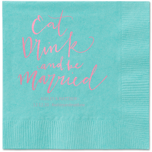 Married Festivity Napkins, Pink, Aqua