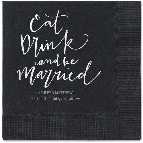 Married Festivity Napkins, White, Black