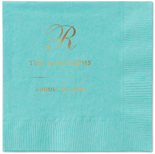 Monogrammed Love Napkins, Yellow, Aqua, Gold