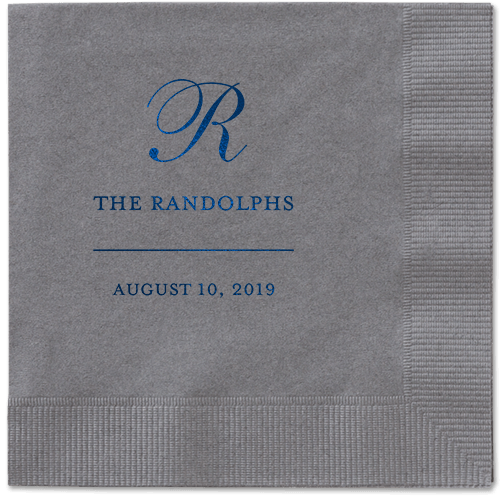 Monogrammed Love Napkins, Blue, Pewter