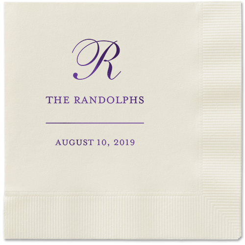 Monogrammed Love Napkins, Purple, Ecru