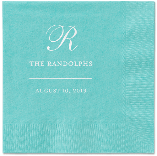 Monogrammed Love Napkins, White, Aqua, White