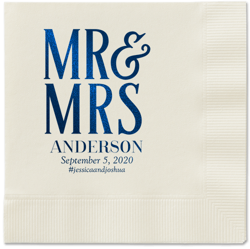 Statement Scroll Napkins, Blue, Ecru