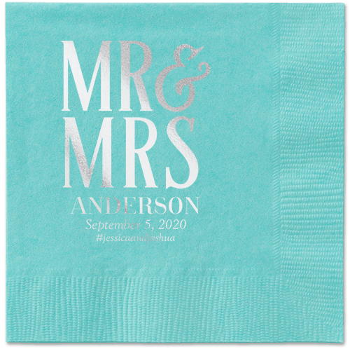 Statement Scroll Napkins, Grey, Aqua, Silver