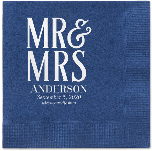 Statement Scroll Napkins, White, Navy, White