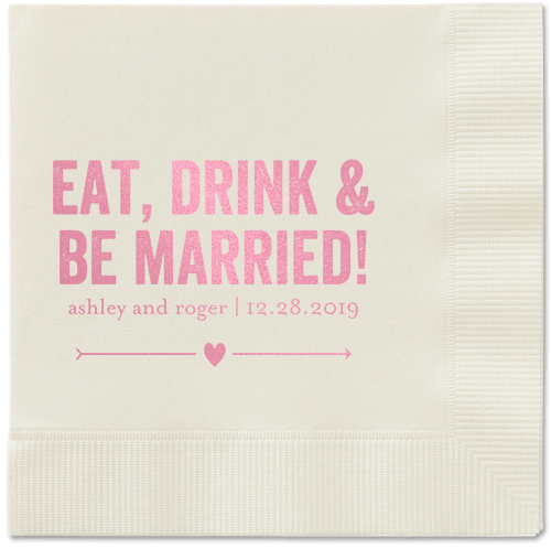 Married Fun Napkins, Pink, Ecru