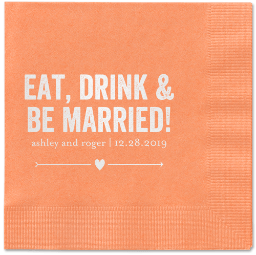 Married Fun Napkins, White, Coral, White