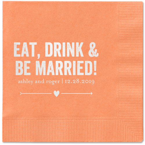 Married Fun Napkins, White, Coral