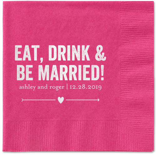 Married Fun Napkins, White, Magenta