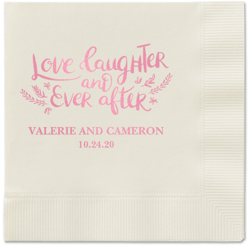 Love And Laughter Forever Napkins, Pink, Ecru