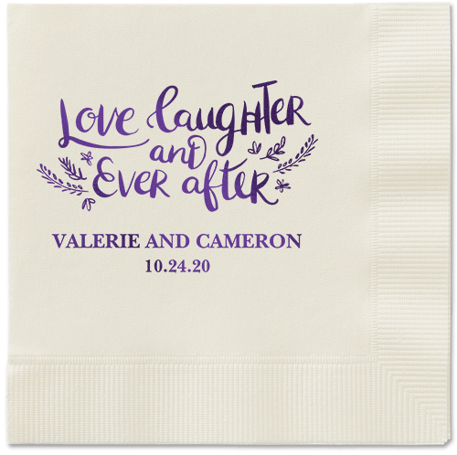 Love And Laughter Forever Napkins, Purple, Ecru, Purple