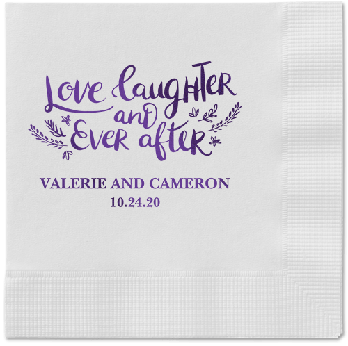 Love And Laughter Forever Napkins, Purple, White, Purple