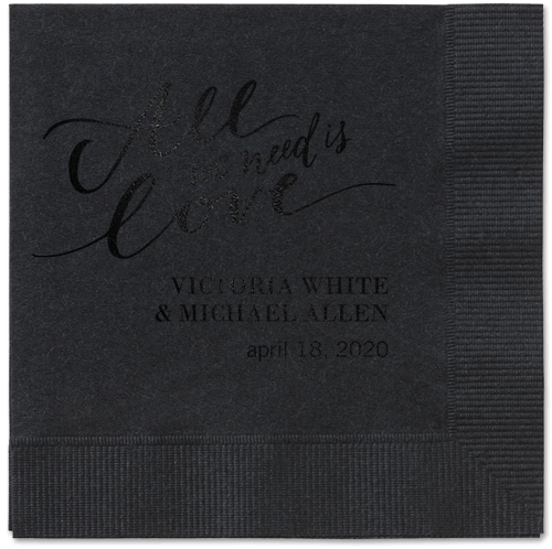 Lovely Scripted Napkins, Black, Black