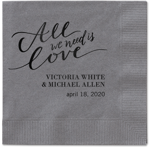 Lovely Scripted Napkins, Black, Pewter