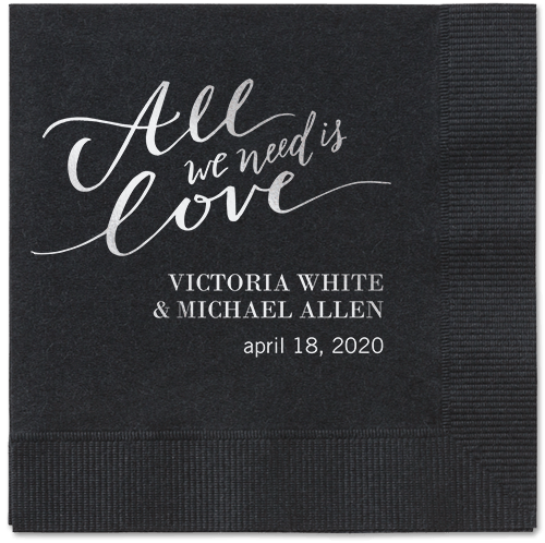 Lovely Scripted Napkins, Grey, Black, Silver