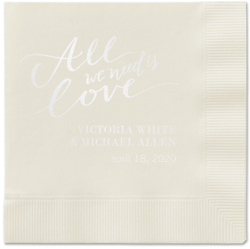 Lovely Scripted Napkins, White, Ecru