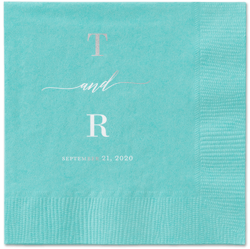 Diamond Blossoms Napkin, Grey, Aqua, Silver