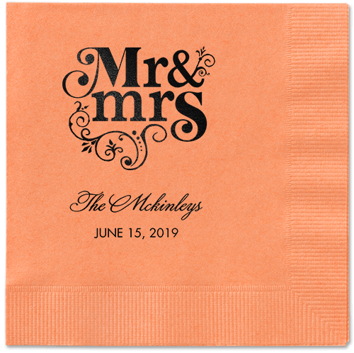 Flourish Title Napkins, Black, Coral, Black