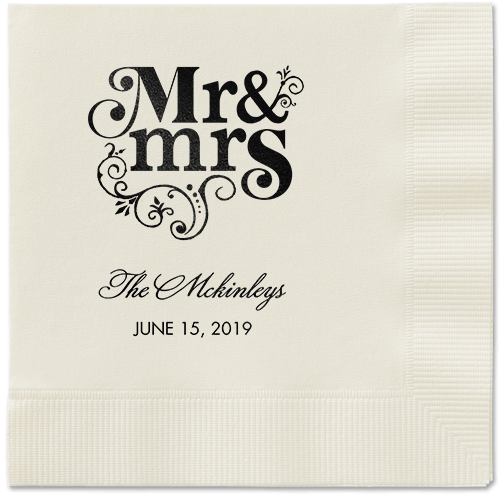 Flourish Title Napkins, Black, Ecru, Black