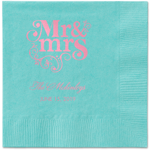Flourish Title Napkins, Pink, Aqua